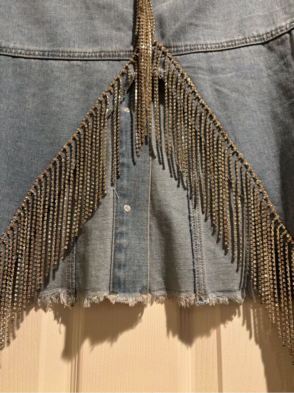 Custom Rhinestone Fringe Denim Jacket - Picture 2 of 10